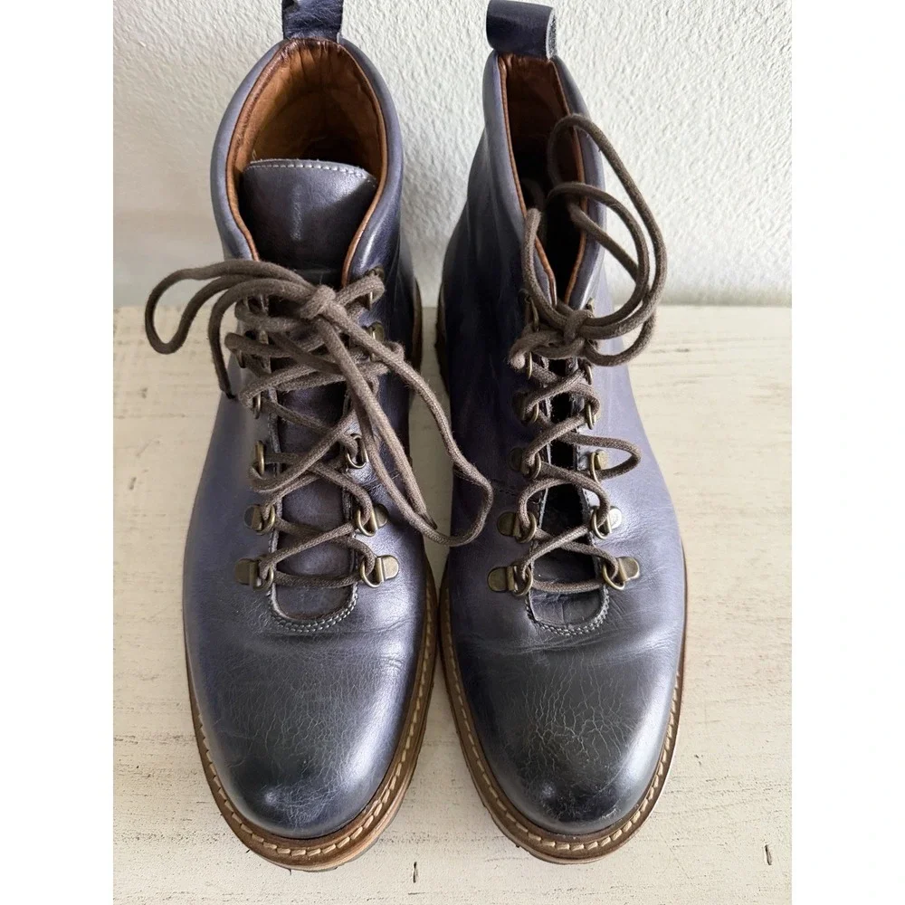 Massimo Matteo Italian Men's Ankle Boot Lace Up Navy Blue Gray‎ Size 8 M GUC
